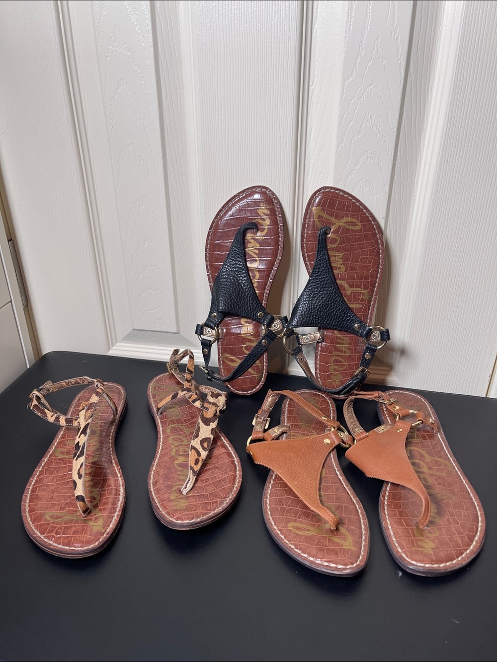 Sam Edelman Brown and Black Mixed Leather Flat Sandals Lot
